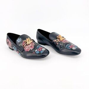 Louis Vuitton Upper Case LV Black Leather Floral Loafers Flat Size 37 US 7 Women